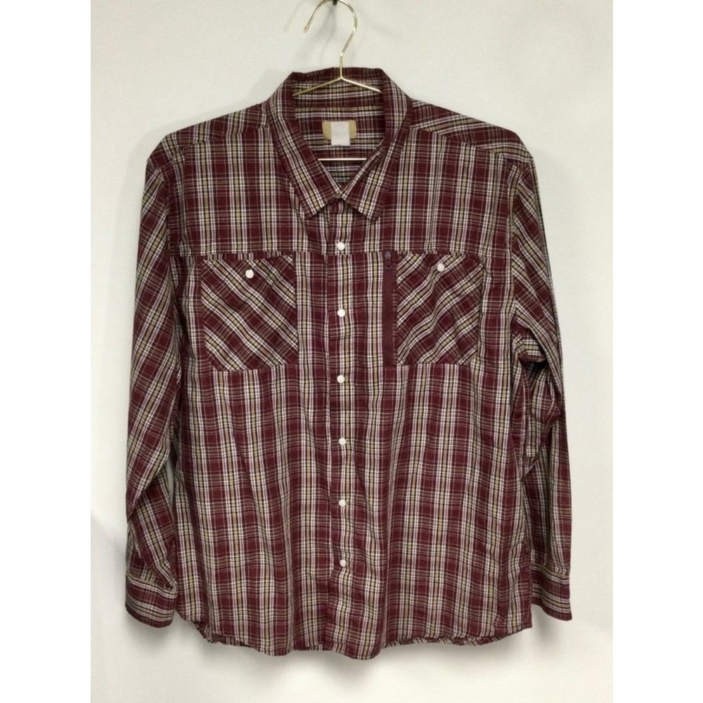 Vintage‎ Men's Haband Travelers Shirt, L, Burgundy pearl snap